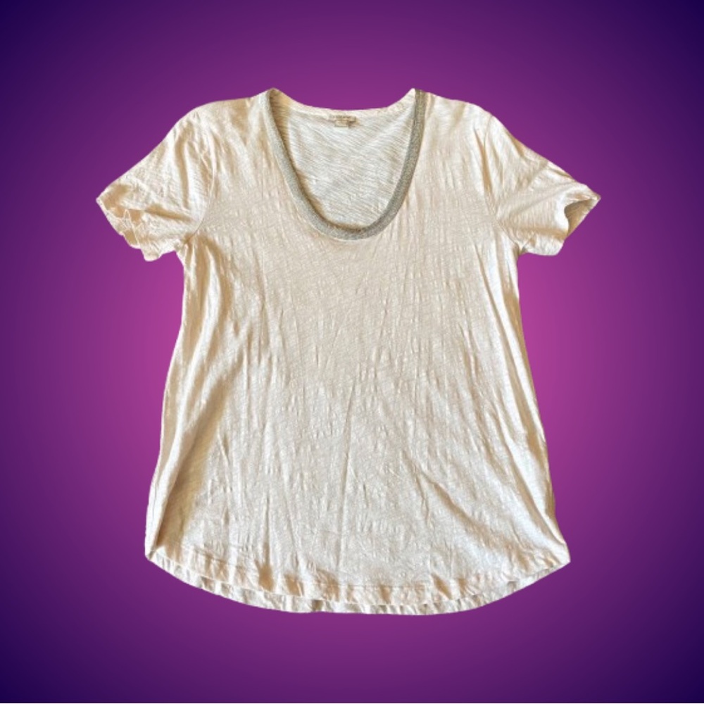 J. Crew Factory linen look beaded tee in sparkly champagne sz L